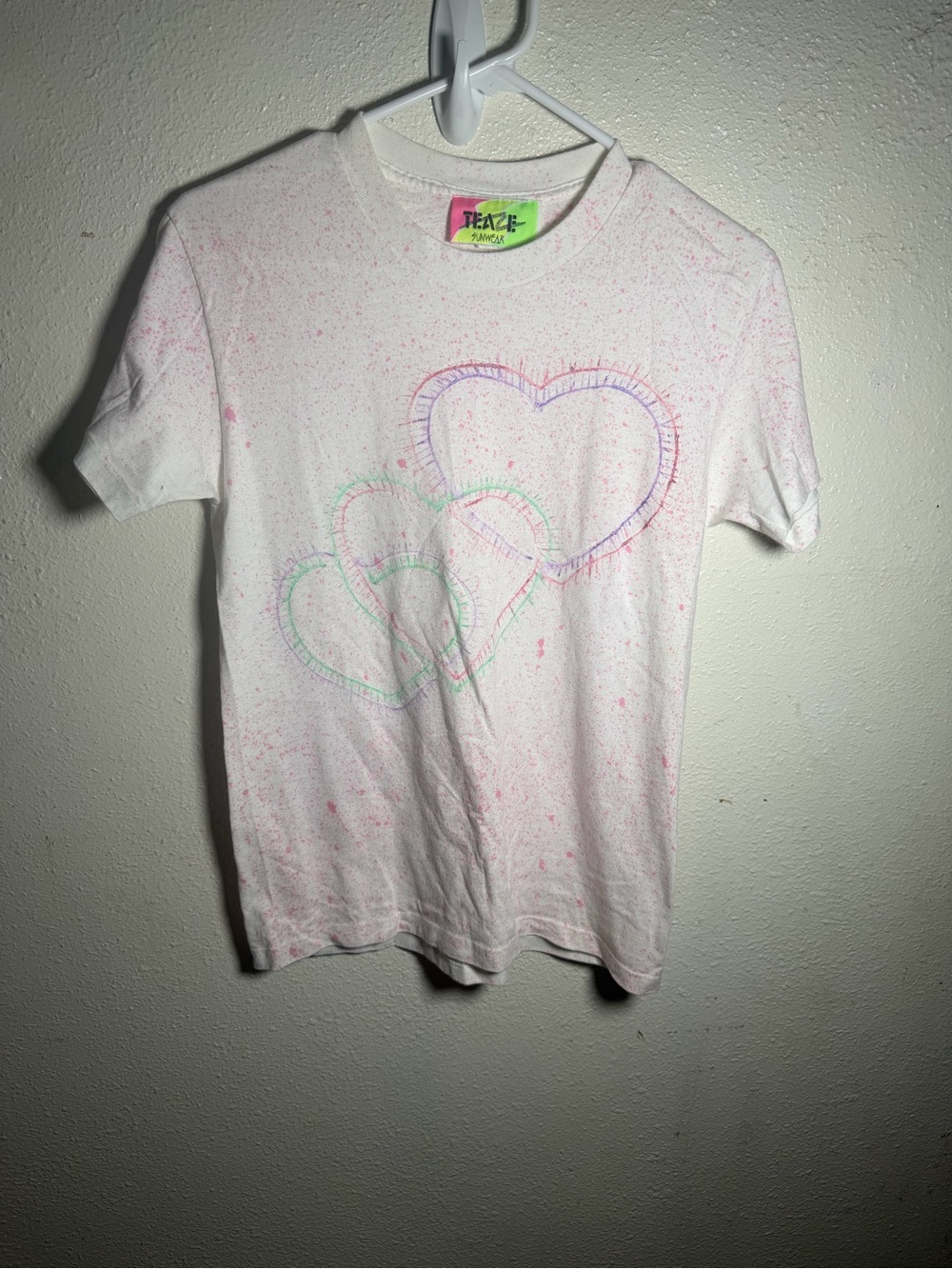 Kids White Heart Graphic Tee with Neon Accent Hearts